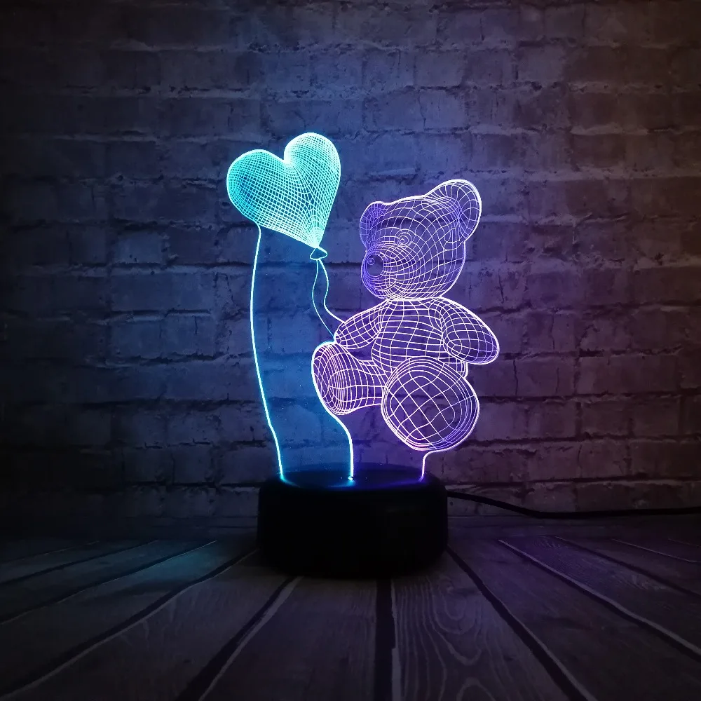 Детская Ночная 3D лампа светодиодное освещение Датчик изменения цвета LED Мишка