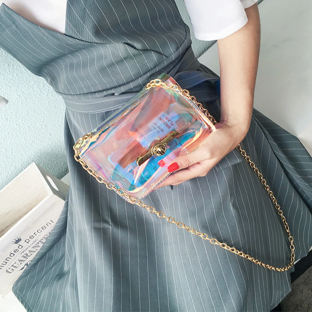 Мода прозрачный цвет плеча женщины Мини Маленькие Женщины Crossbody сумка цепи