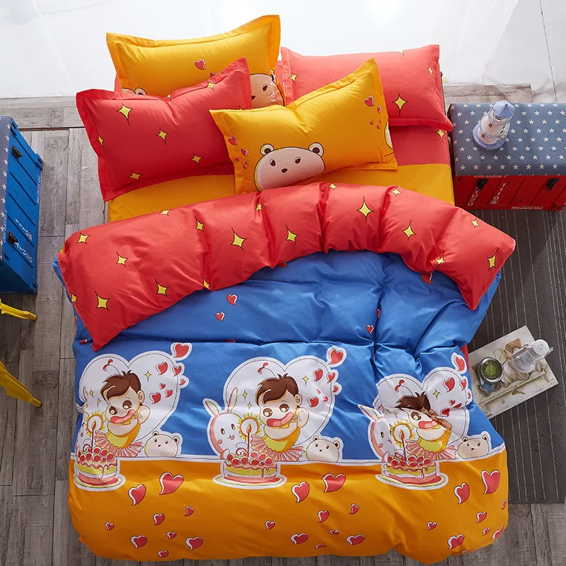 Soft Cotton Bedding Set Duvet Cover Sheet Pillowcase 3/4 pcs Bed Linen Kids Child Bedclothes Single Twin Queen King Size 150x200 | Дом и сад
