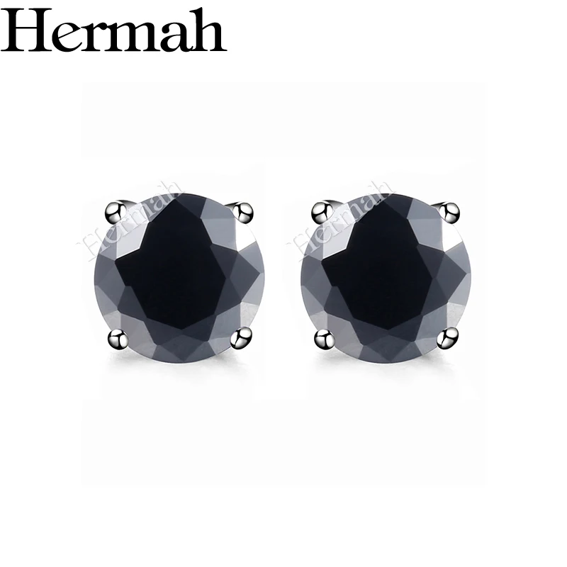 Hermah женские шпильки Серьги круглой огранки Черный CZ HSEM06F|stud earrings|cz stud earringscz earrings |