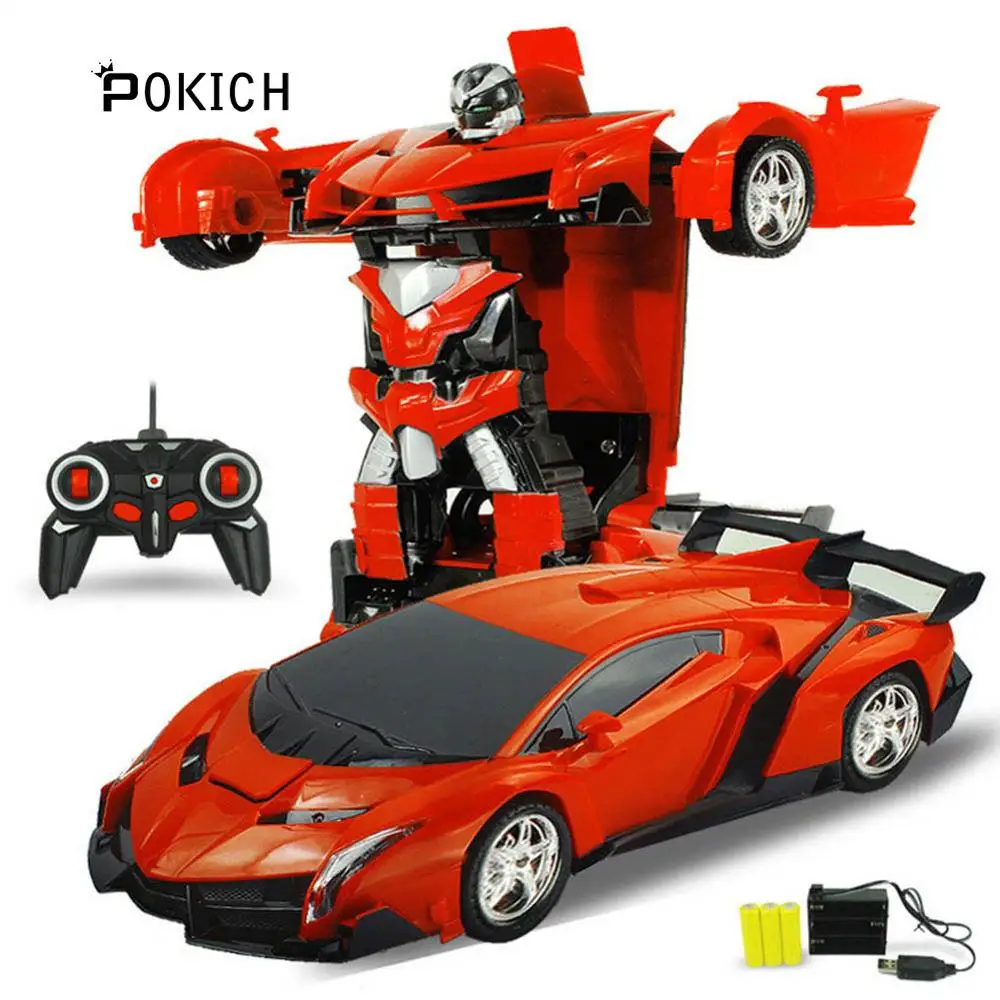 Pokich RC автомобиль роботы-трансформеры спортивный автомобиль модель игрушечные роботы крутая деформация автомобиль дети игрушки подарки для мальчиков - Цвет: Orange