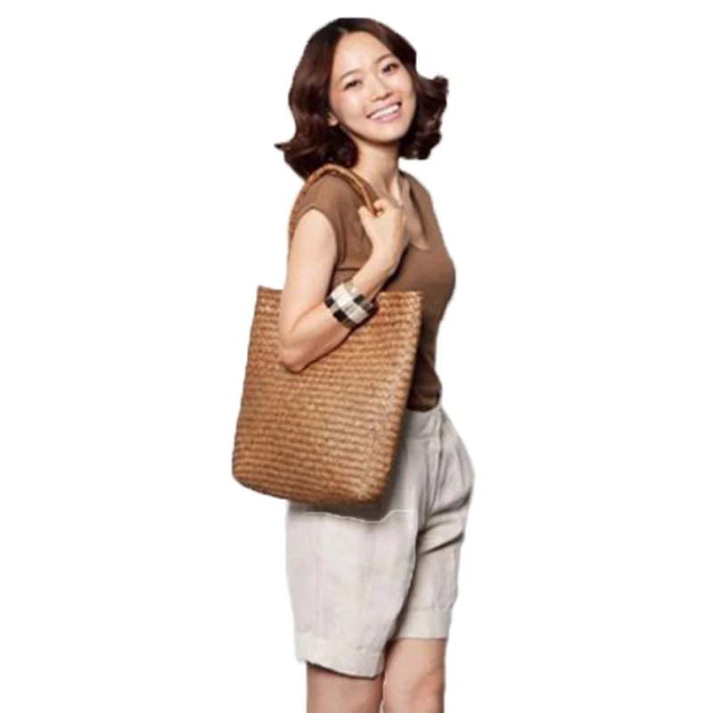 

Women Straw Bag Large Capacity Summer Female Beach Handbag Vintage Handmade Shopping Tote Travel Kintted Hand Bags SS3002