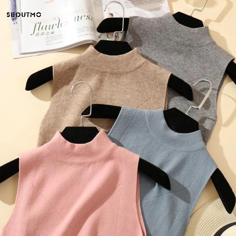 

SEDUTMO 2018 Summer Knitted Tank Top Women Camis Sleeveless Autumn Turtleneck Sweater White Halter Top ED261