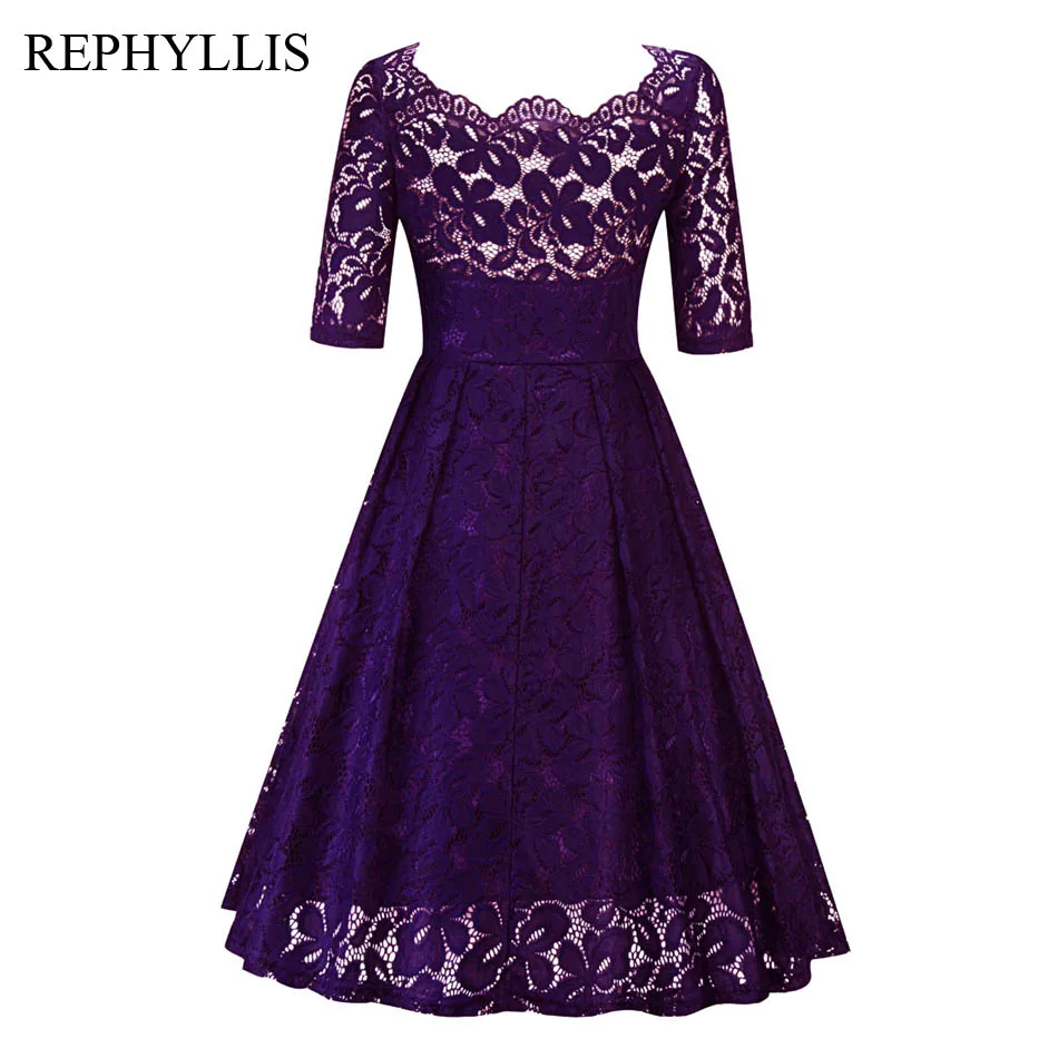 REPHYLLIS Для женщин цветочные кружева 1/2 рукав сексуальная Slash шеи спинки Vestidos