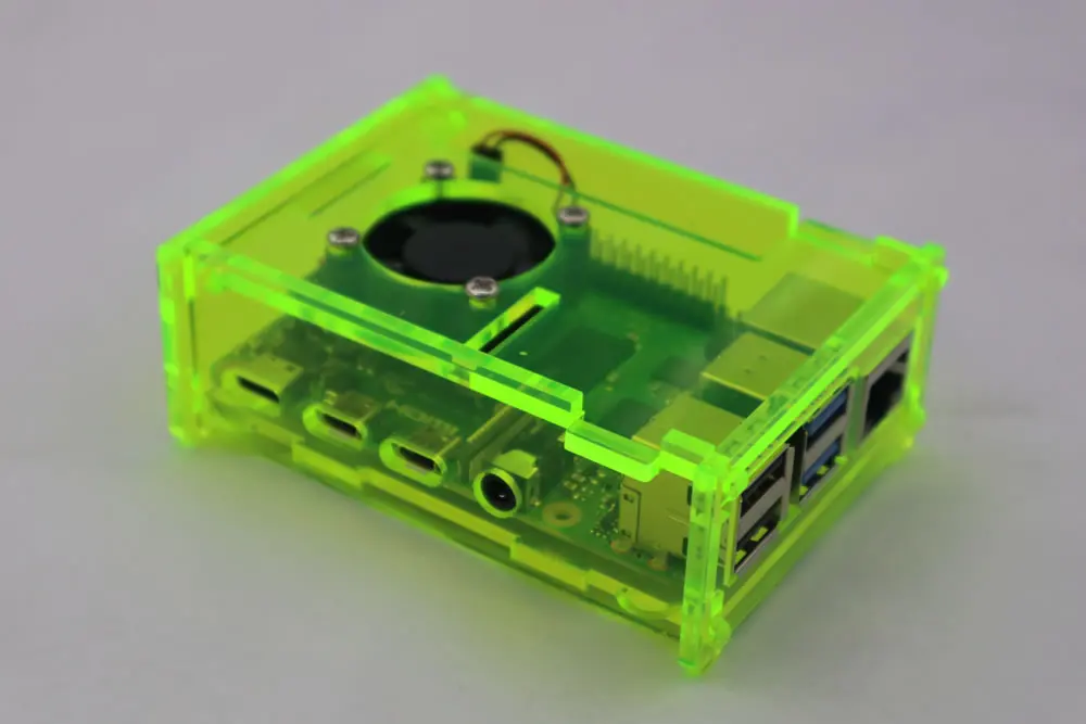 Глянцевый флуоресцентный зеленый акриловый корпус для чехла Raspberry Pi 4 с