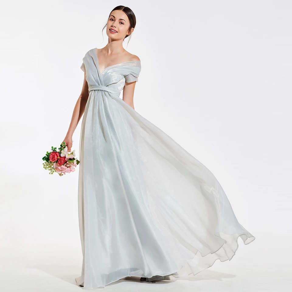 Элегантное серебристое платье Dressv с открытыми плечами подружки невесты