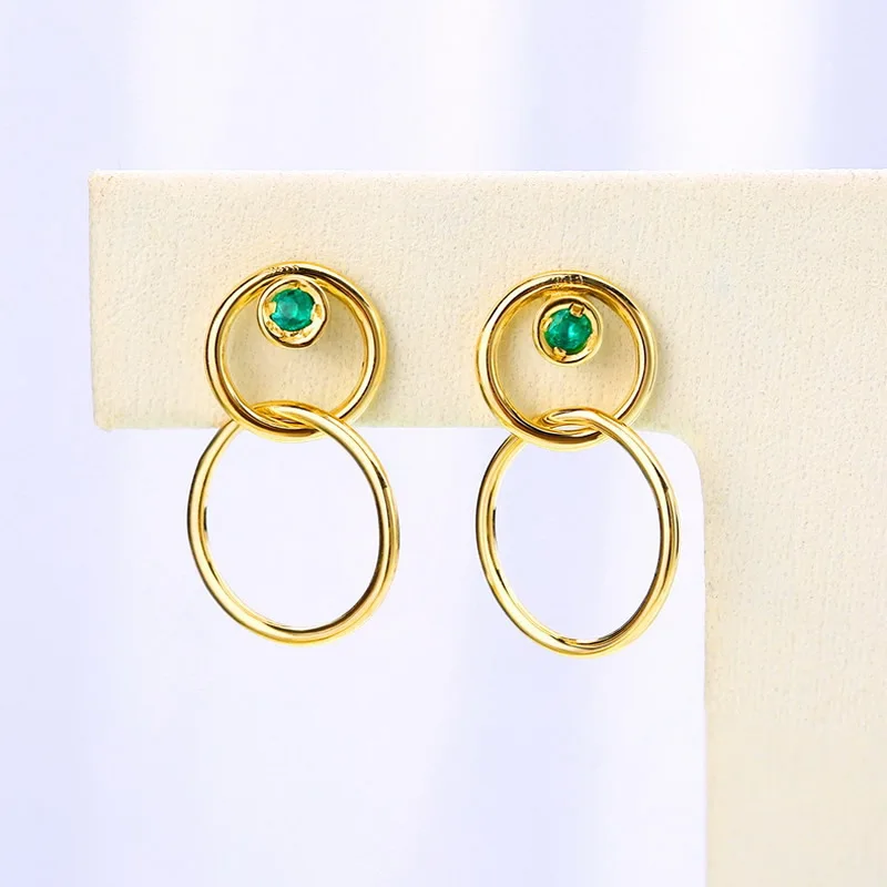 Женские свадебные серьги капельки ANI 14K из желтого золота с натуральным изумрудом