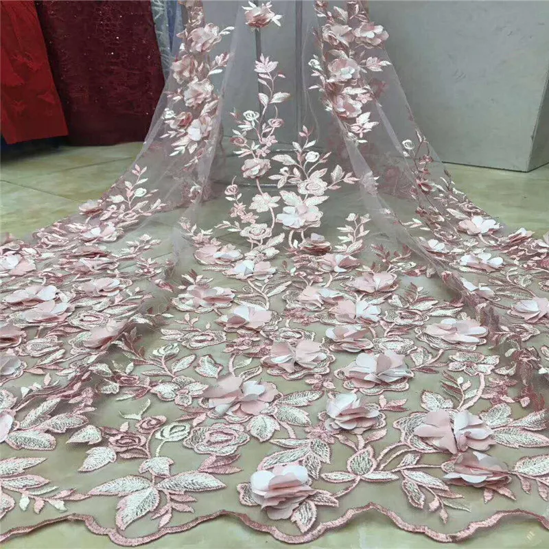 Новейшая вышитая фатиновая сетчатая кружевная 3d ткань 2018 высокое качество пудра