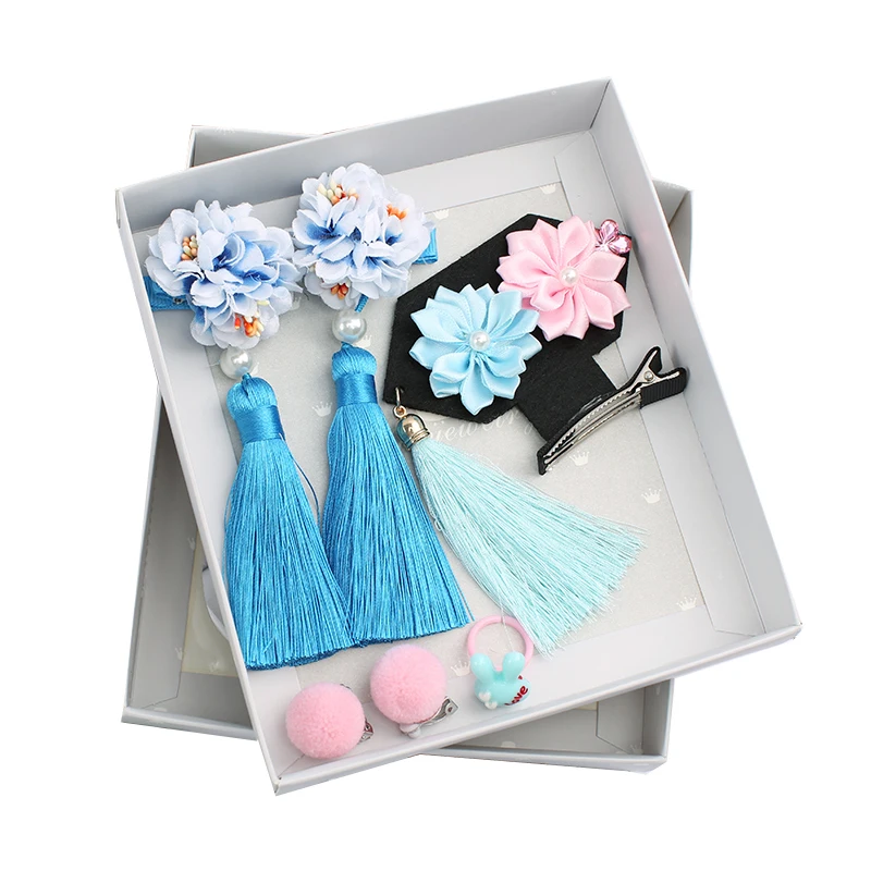 5~6pcs/pack-Chinese Retro Princess Style Children's Hair Gift Box Set Of Rabbit Ball Clip Girl's Accessories | Аксессуары для