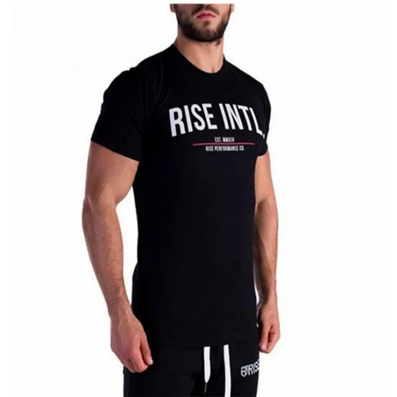 Мужская футболка с коротким рукавом для фитнеса хлопковая облегающая круглым