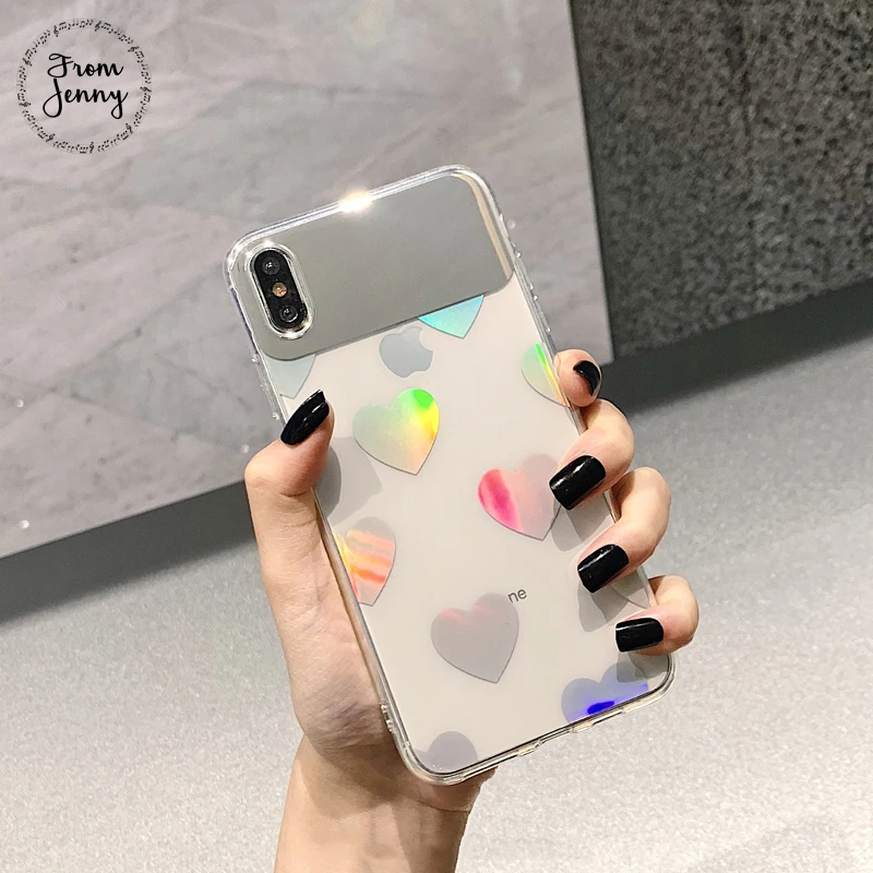 От Jenny Girly Heart макияж зеркало для iPhone x xr xs max 6 6s 7 8 Plus цвет прозрачный силиконовый