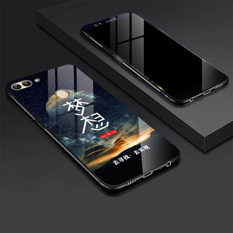 Роскошный чехол из закаленного стекла для huawei Honor 9 Lite Honor 7X Honor 10, задняя крышка с цветным принтом+ подобранное закаленное стекло P20