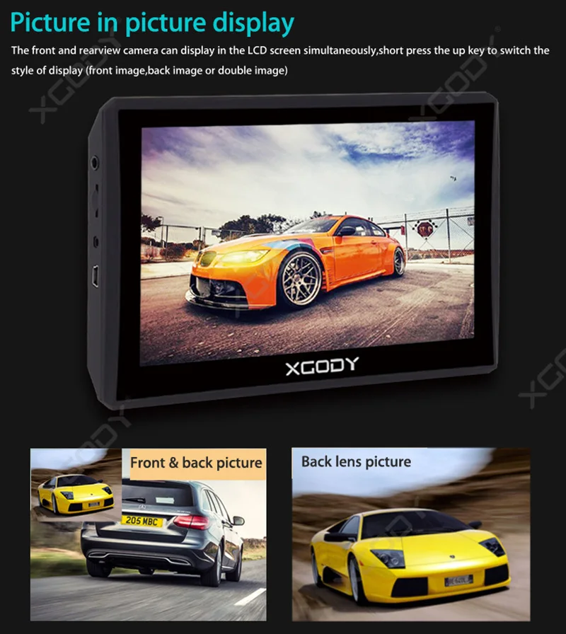 XGODY X7 " Автомобильный видеорегистратор gps WiFi Android 4,4 сенсорный экран навигационная Автомобильная камера 1080P Dash камера 512 М+ 16 Гб AvIn карта Dashcam навигатор
