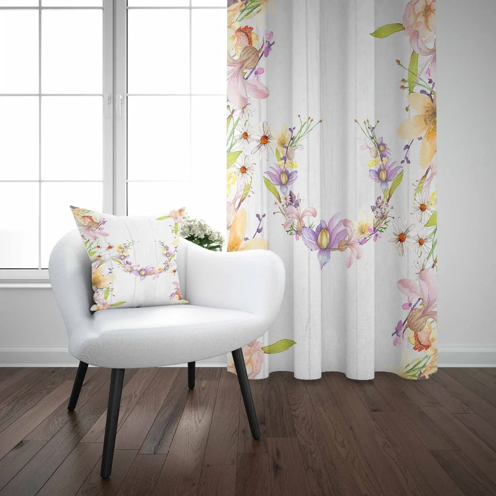 

Else White Woods Green Purple Yellow Flowers Floral 3d Print Living Room Bedroom Window Panel Curtain Combine Gift Pillow Case