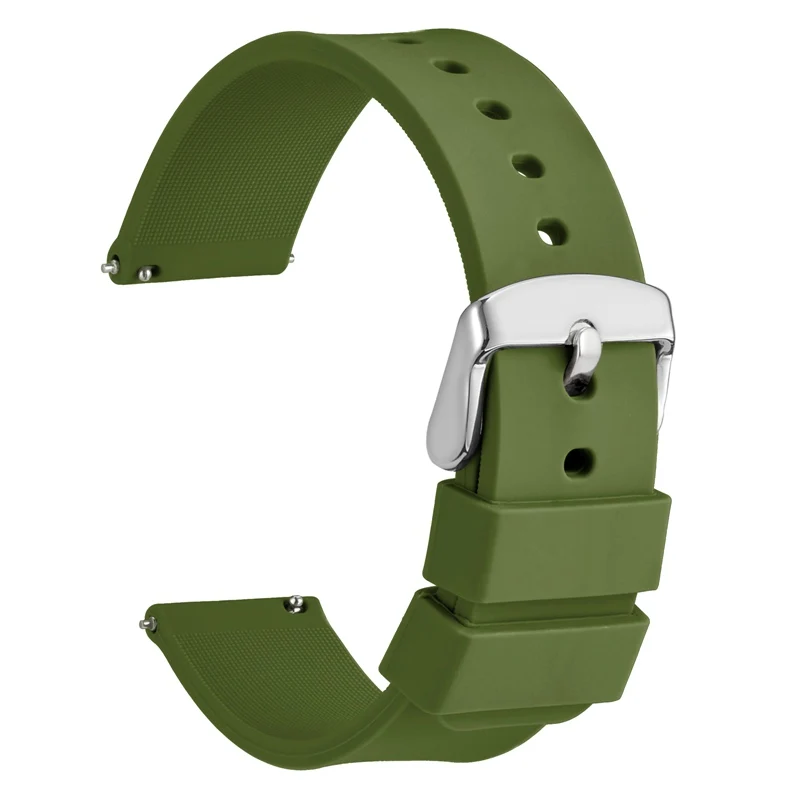 Army Green WOCCI Силиконовый резиновый ремешок для часов для женщин, женщин 14мм 18мм 20мм 22мм 24мм моющийся 13 цветов Спортивный ремешок для часов Quick Release - Цвет ремешка: Army Green