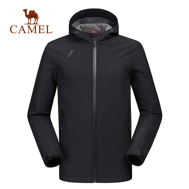 CAMEL, мужская, женская, для улицы, софтшелл, походная куртка, водонепроницаемая, ветрозащитная, флисовая подкладка, для рыбалки, охоты, ветровка, тактическое пальто - Цвет: Male-Black