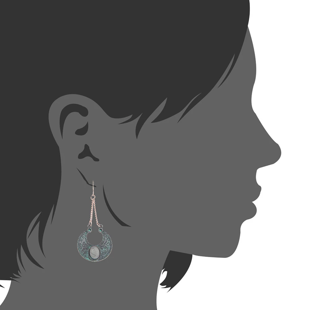 

Lureme Vintage Ethnic Moon Shape with Stone Boho Dangle Earrings for Women Drop Earring 2 Colors (er005461)