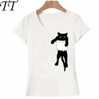 Новинка 2021, летняя свободная черная художественная женская футболка с карманом в виде кошки, дизайнерская футболка с копией кошки, милые топы для девочек, модная крутая Повседневная футболка