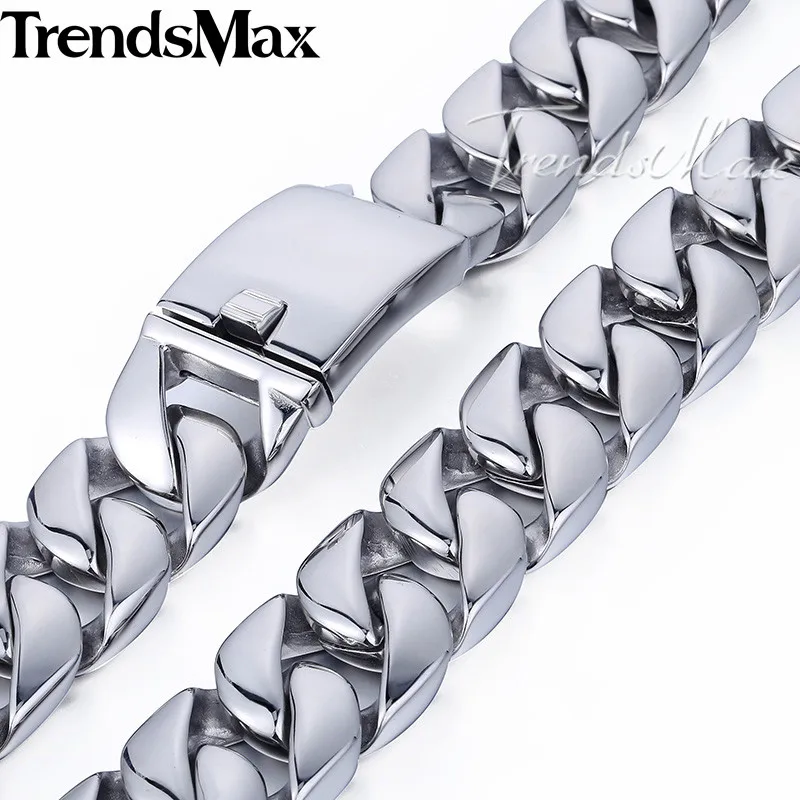 Trendsmax 24 мм тяжелое толстое мужское ожерелье серебряное панцирное кубинское звено