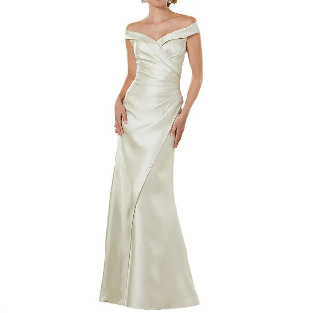 Baijinbai Satin Long Mother of the Bride Dresses Classic Portrait Off Shoulder Neckline Evening Formal Gowns Floor Length | Свадьбы и