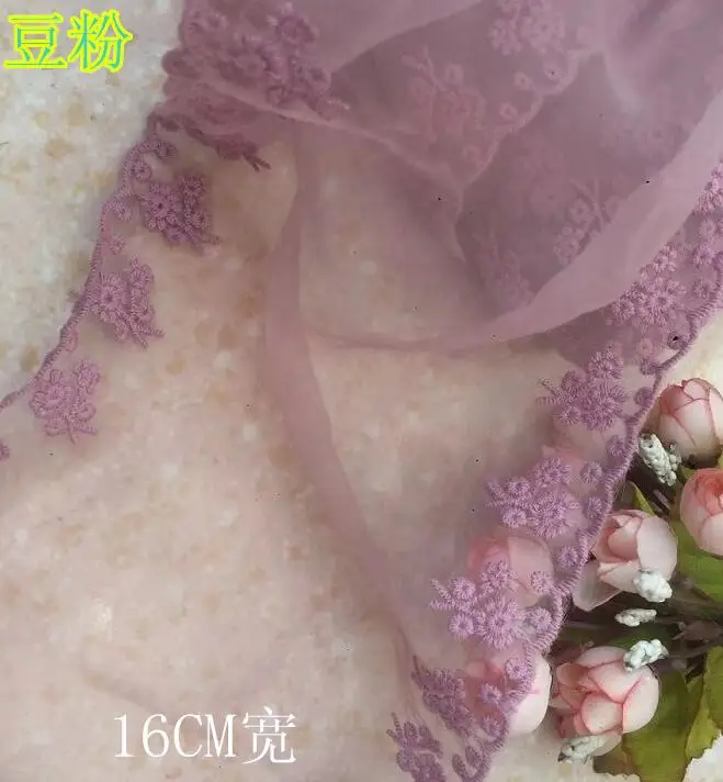 purple pink 2 метра серый розовый цветок кружевной ткани вышитая сетка с кружевной отделкой DIY ремесло швейная аппликация украшения на платье 16 см Ширина - Цвет: purple pink