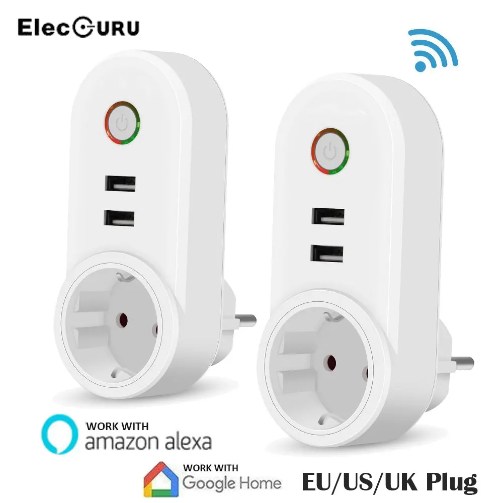 Умная штепсельная вилка стандарта ЕС/США/Великобритании Wi Fi 2 USB приложения
