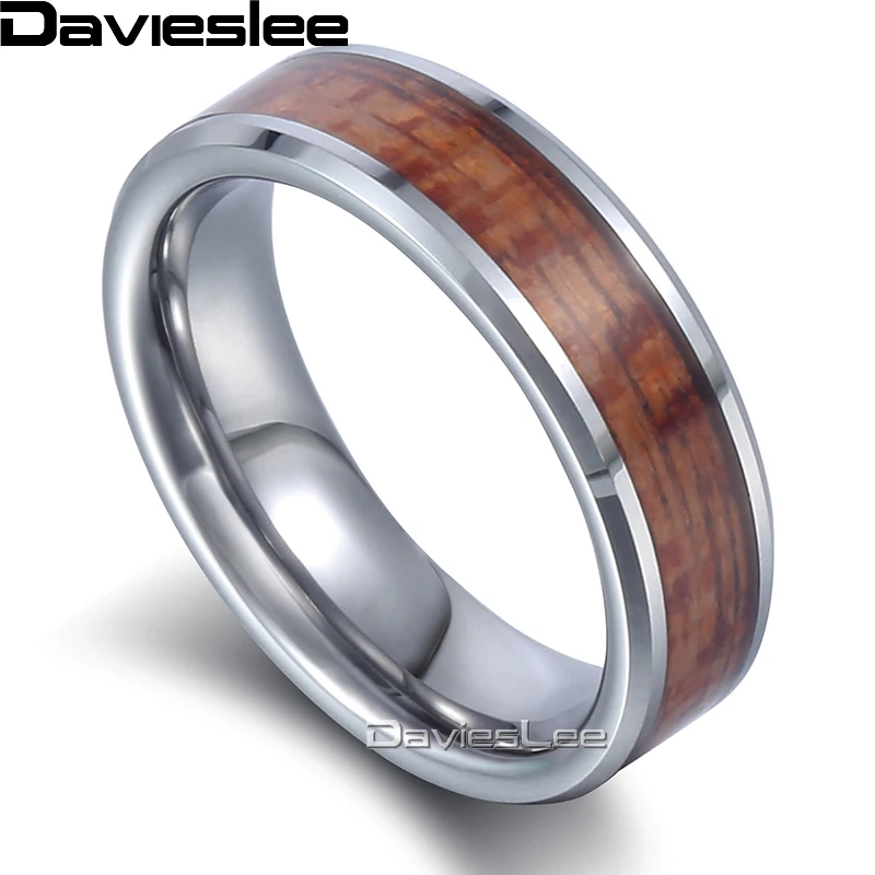 Мужское кольцо из карбида вольфрама Davieslee 6 мм серебряного цвета с инкрустацией