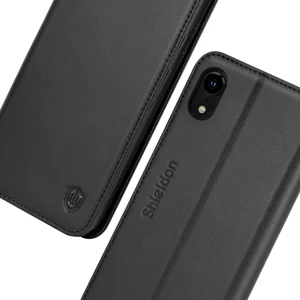 Черный Чехол-Кошелек SHIELDON для iPhone XR, с натуральной кожей 【кредитная карта holder【rfid blocking】【магнитная одежда 【kickstand】 - Цвет: Черный