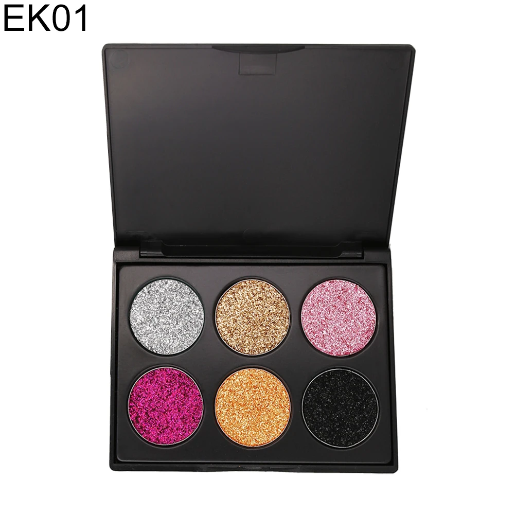 EK01 6 цветов, блестящие тени для век, блеск для макияжа, косметическая палитра, Женский инструмент для красоты - Цвет: EK01