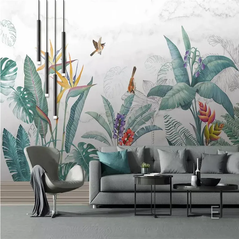 

Tropical plants, flowers and birds background professionally made murals, wallpaper wholesale, custom poster photo wall