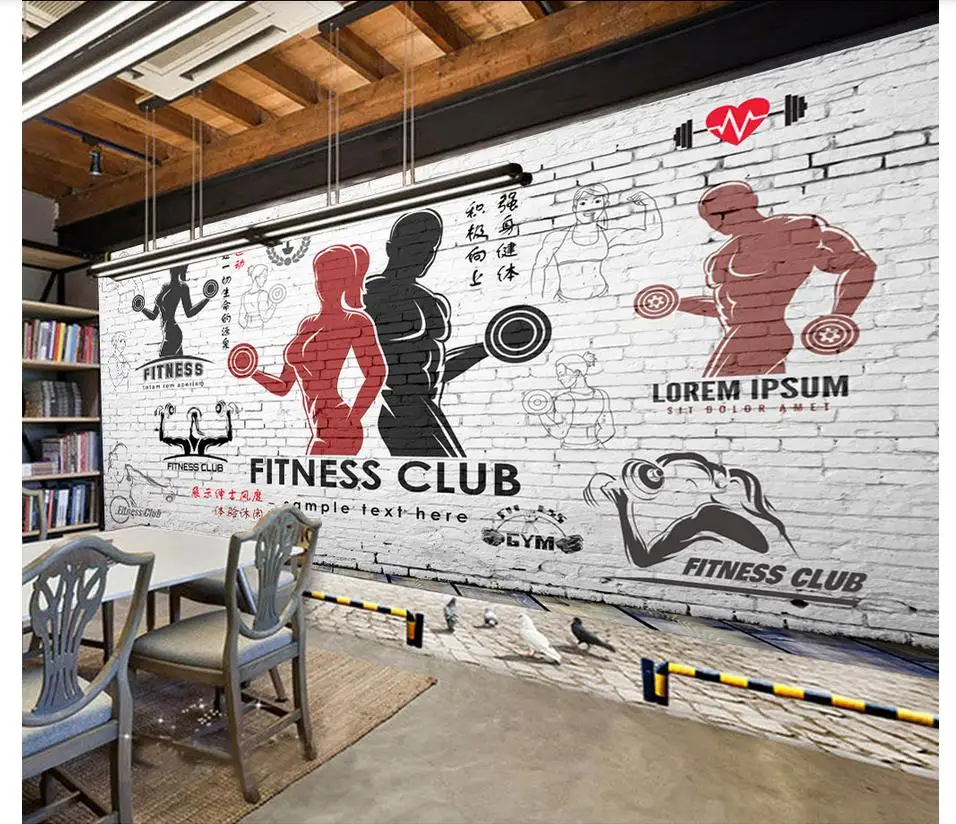 Custom Mural Wallpaper Gym mural Retro Vintage Body Building Background Wall paper 3d photo living room decoration | Обустройство