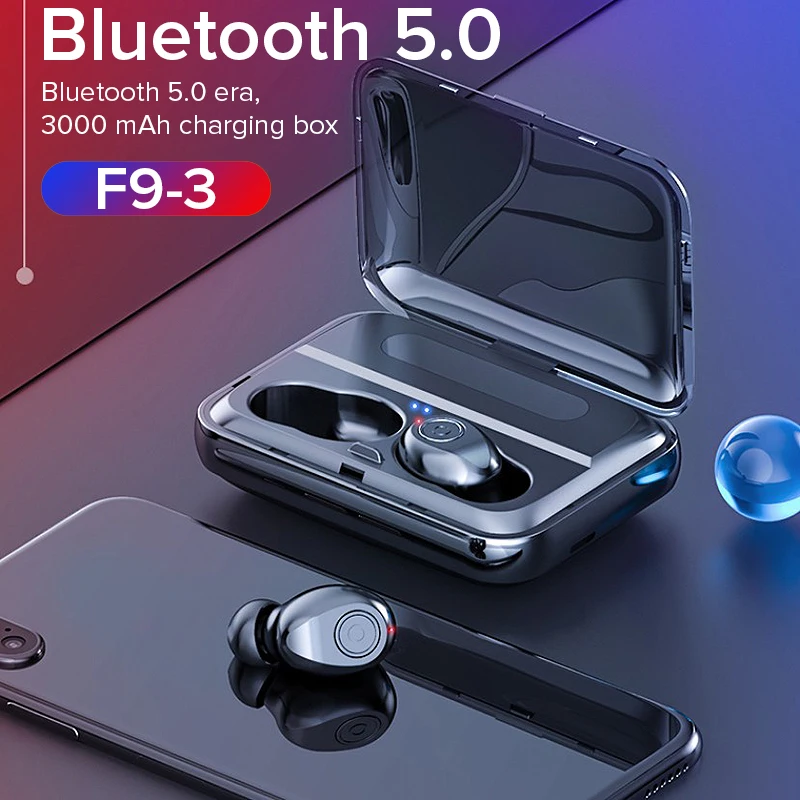 TWS стереонаушники F9 с поддержкой Bluetooth и внешним аккумулятором на 1300 мА ·