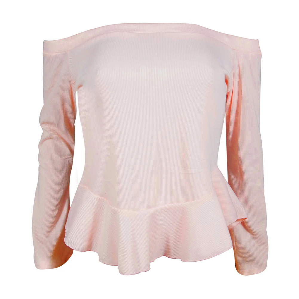 Сладкий Flouncing подол с открытыми плечами пикантные рубашка длинными рукавами