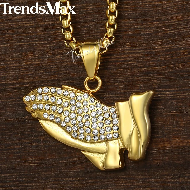 Trendsmax хип хоп молитвенная рука кулон ожерелье для мужчин из нержавеющей стали