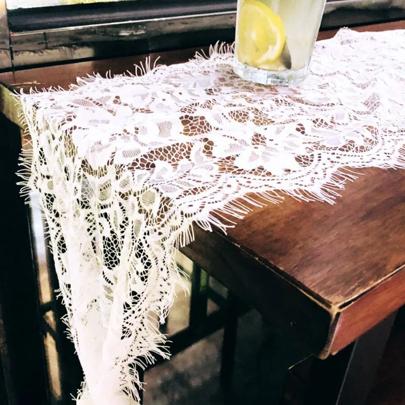 Huxiaomei кружева Настольная дорожка Свадебные белые Boho бахрома сбоку пляжные