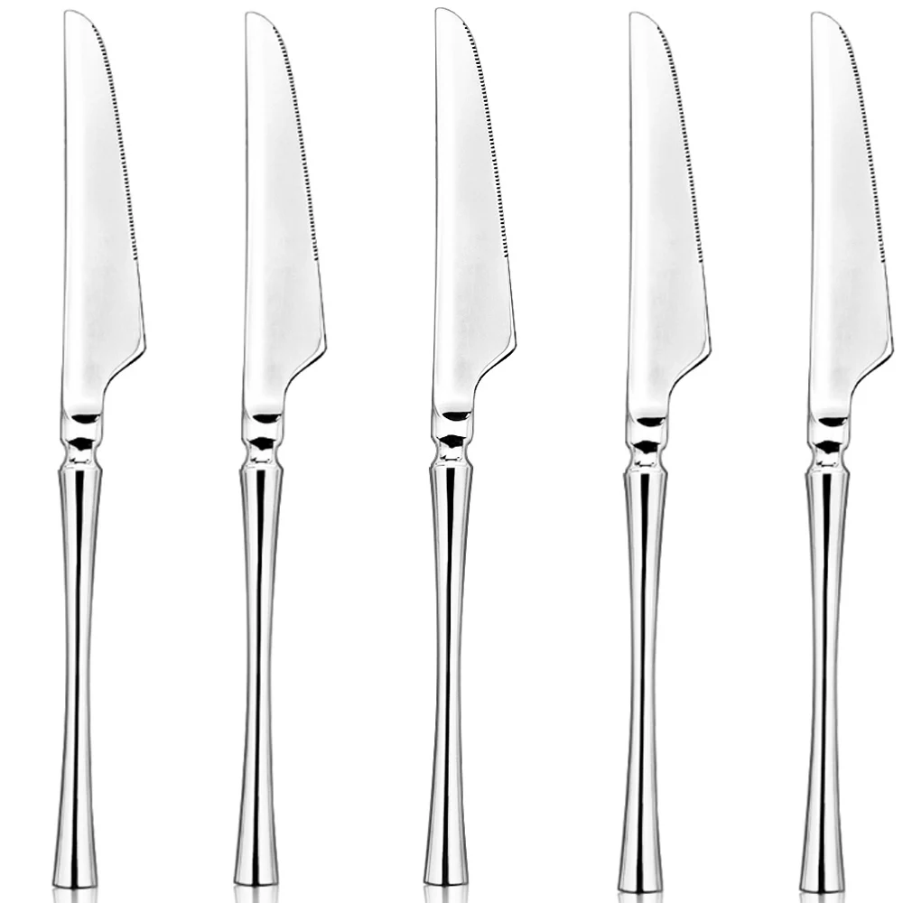 6pcs dinner knives 6 шт., роскошный 18/10 столовый нож из нержавеющей стали, столовые приборы, кухонный нож для стейка, столовое серебро, посуда, готический, Свадебный(просто нож - Цвет: 6pcs dinner knives