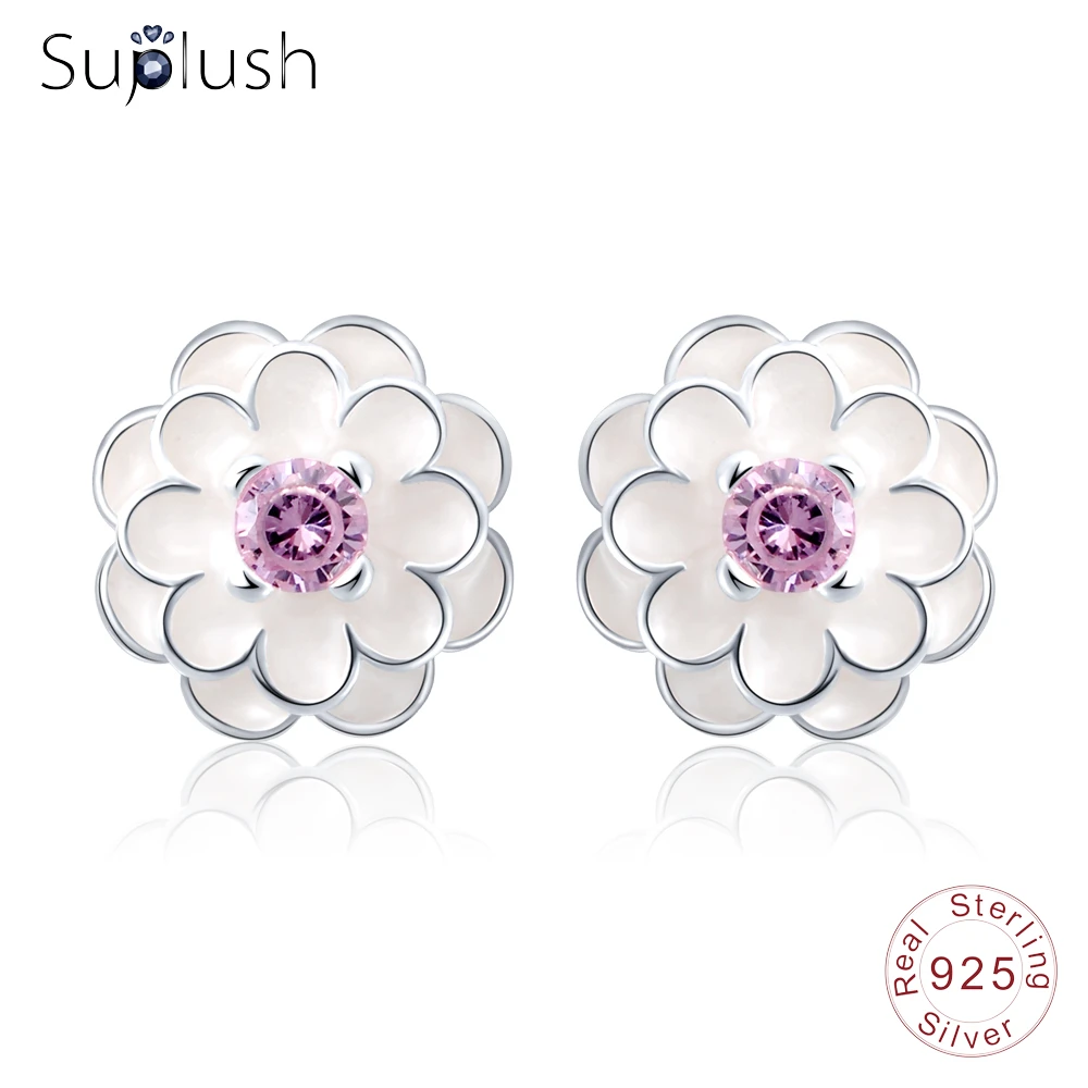 Suplush новые серьги-гвоздики из стерлингового серебра 925 пробы цветок белой эмали