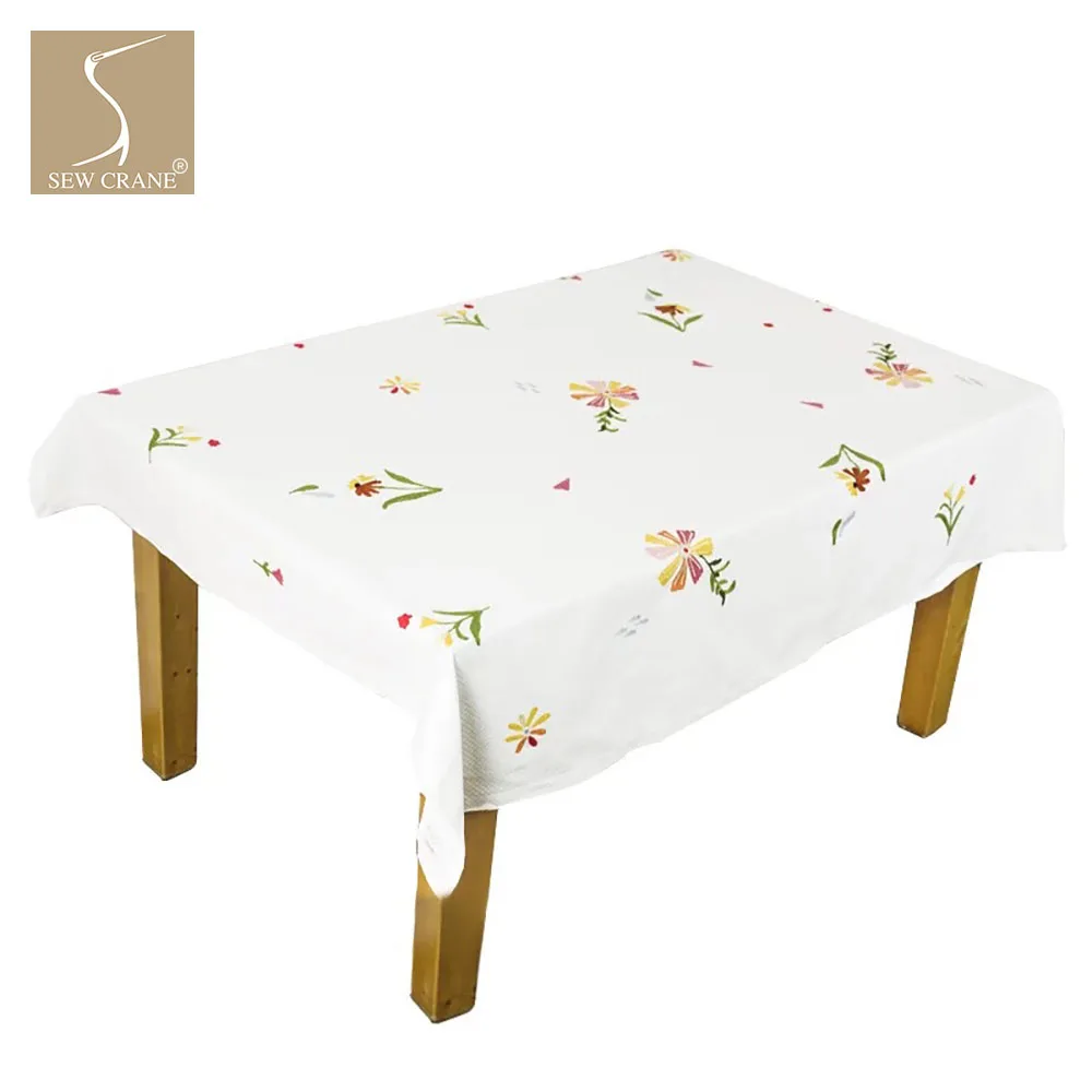 

SewCrane Flower Bouquet Fresh Green Leaves of Grass Embroidered Decorative Tablecloth