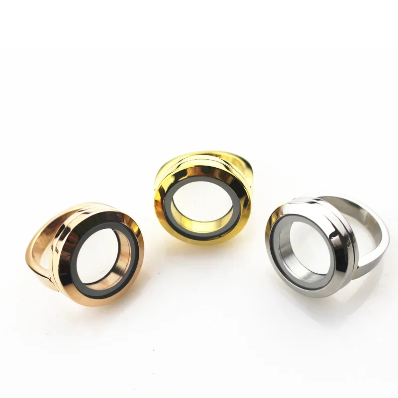 

Wholesale Mixs 3pcs 20mm 316 Stainless Steel Floating Locket Ring Twist Glass Memory Lockets Rings For Women DIY Jewelry