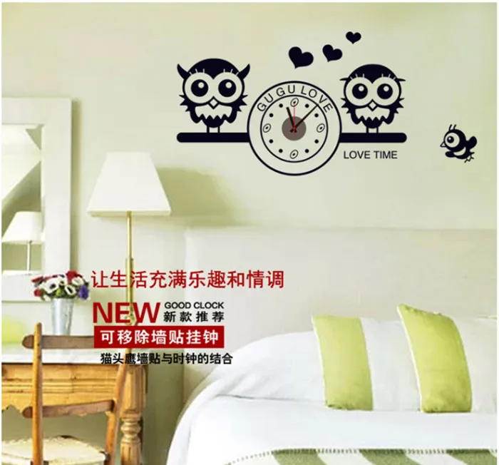 3d часы с иглами кухонная настенная наклейка мультяшная сова яблоко дизайн