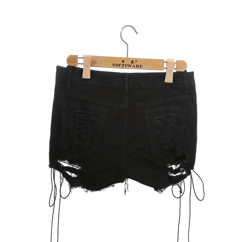 Шорты женские джинсовые, черные, белые, с высокой талией, на шнуровке, в стиле хип-хоп, летние, рваные джинсовые шорты от AliExpress WW