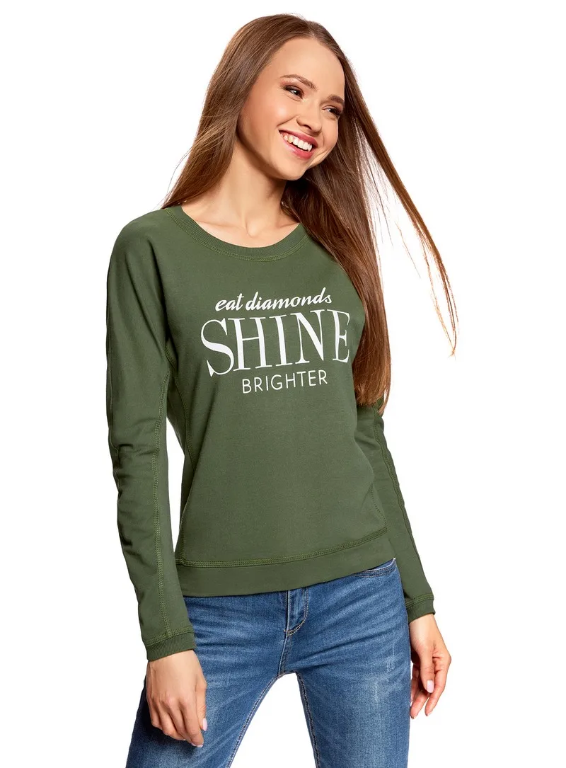 oodji Свитшот прямого силуэта с надписью 14808007 4 46927|sweater cotton|cotton sweater |
