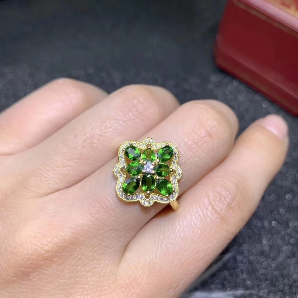 

KJJEAXCMY fine jewelry 925 pure silver inlaid natural diopside gemstone lady ring support detection