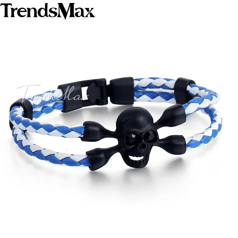 Браслет мужской/женский Плетеный с черным черепом из кожи|jewelry guild|jewelry cancerjewelry