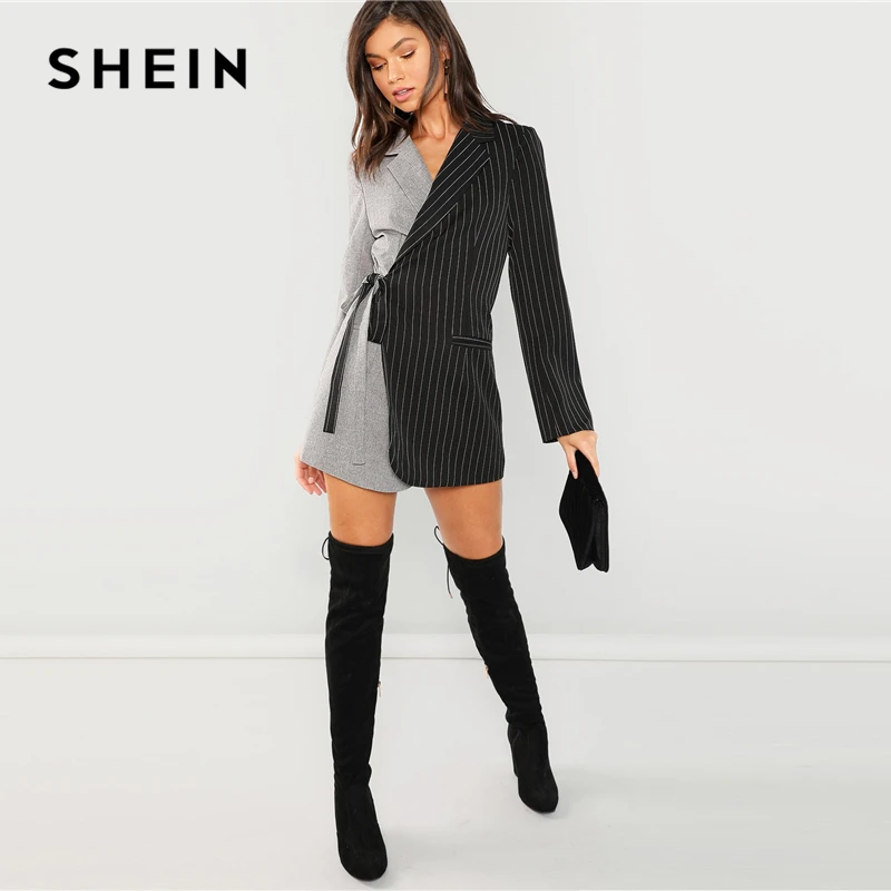 SHEIN Контрастный Блейзер На Запах С V образным Вырезом Элегантные Женские Осенние