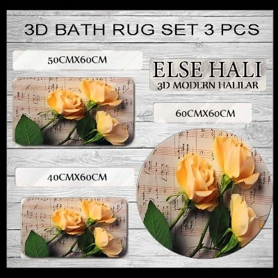 

Else Brown Notes Yellow Roses Green Leaf 3d Print Non Slip Microfiber 3 Piece Bath Mat set for Bathroom 60x60cm 50x60cm 40x60cm