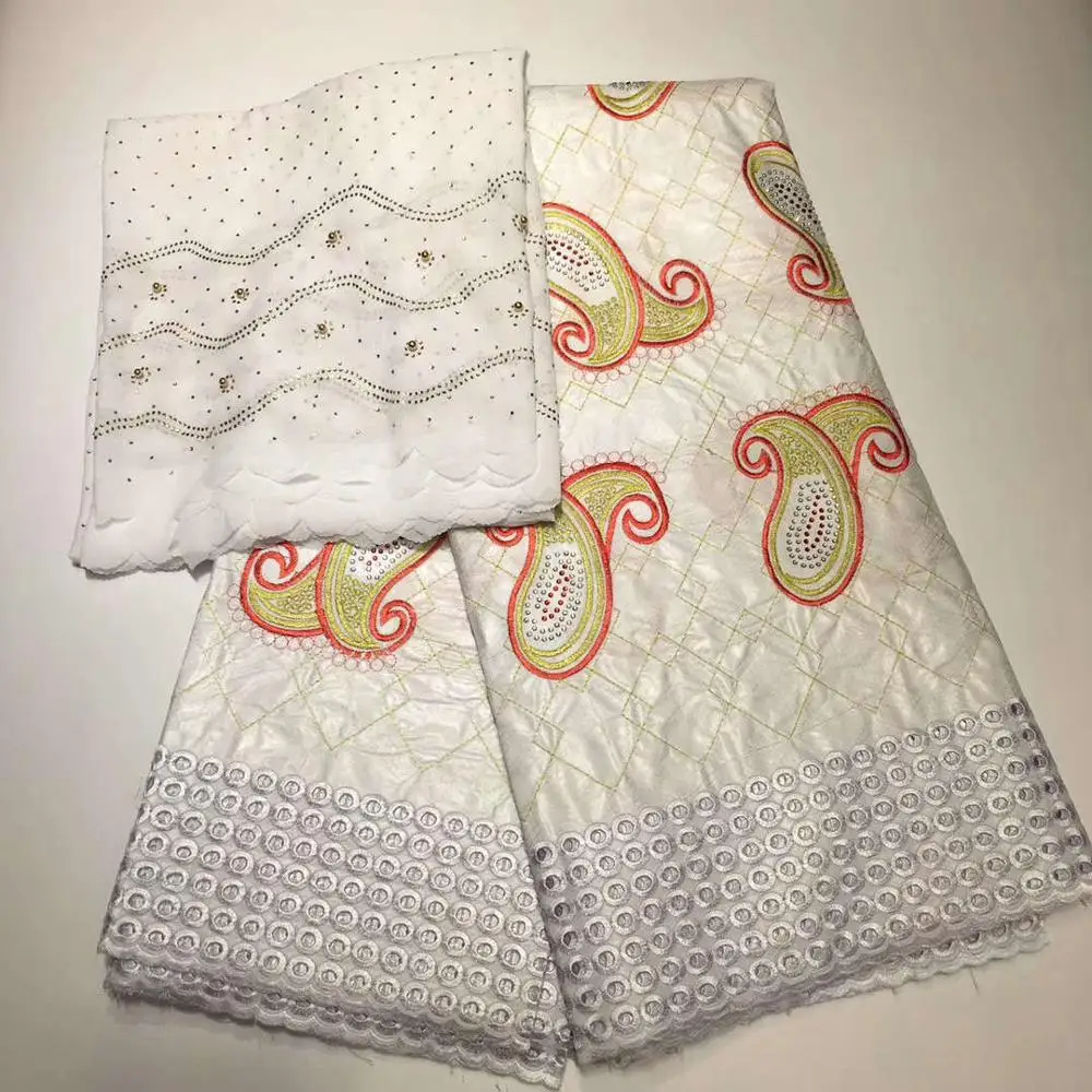 White 3 Africain Tissu Bazin Brocade богаче Getzner вышитая одежда с кружевами, материалы 5 ярдов+ 2 ярдов в комплекте для платья - Цвет: White 3