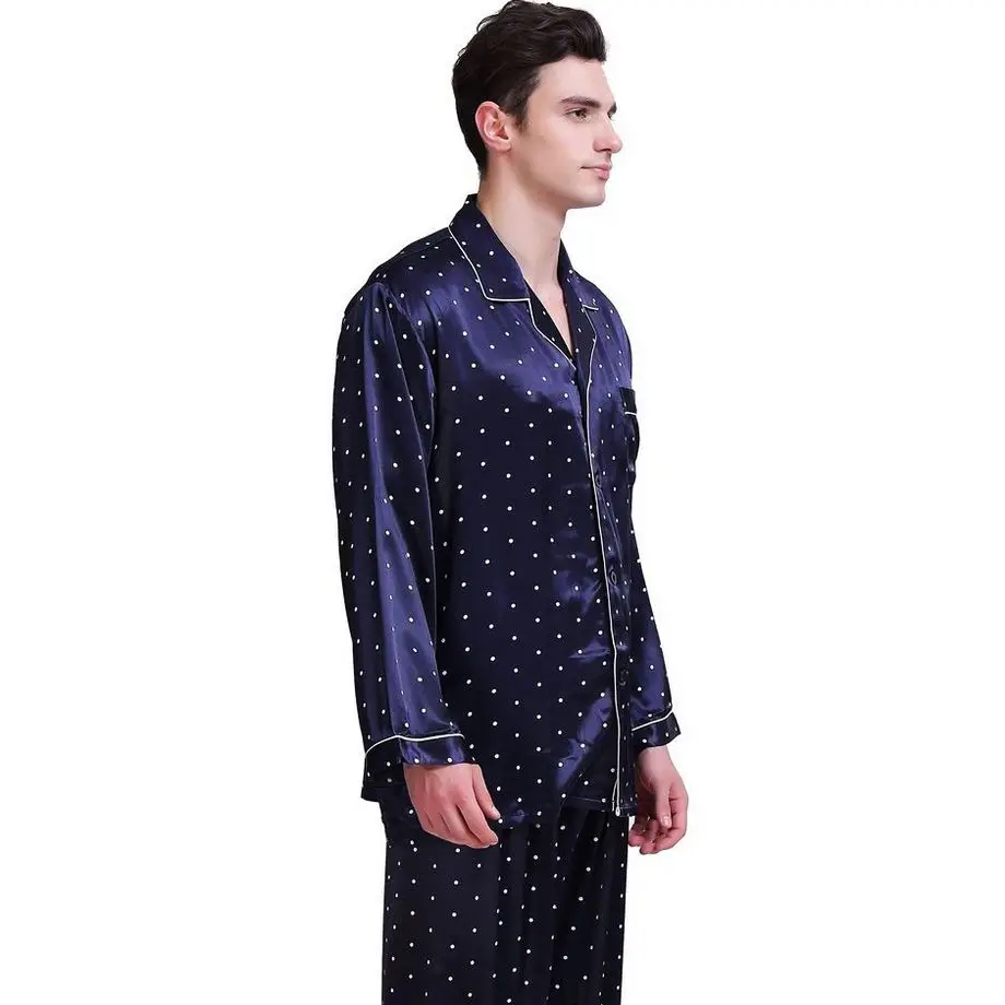 Navy Blue Мужская шелковая атласная пижама, пижамный комплект, пижама, комплект для отдыха, U.S, S, M, L, XL, XXL, 3XL, 4XL - Цвет: Navy Blue
