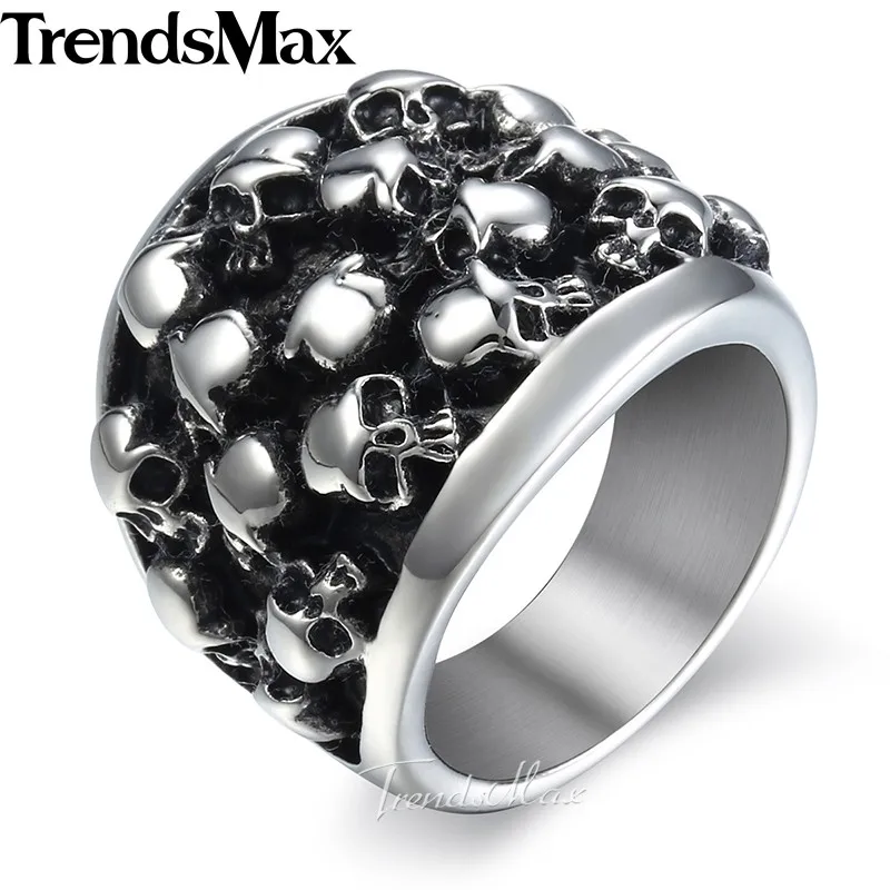 Мужское кольцо панк-рок Trendsmax из нержавеющей стали с черепом опт Прямая поставка