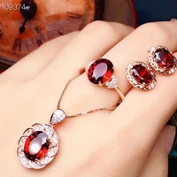 kjjeaxcmy boutique jewels 925 sterling silver inlaid natural garnet necklace pendant ring ear nail set support detection
